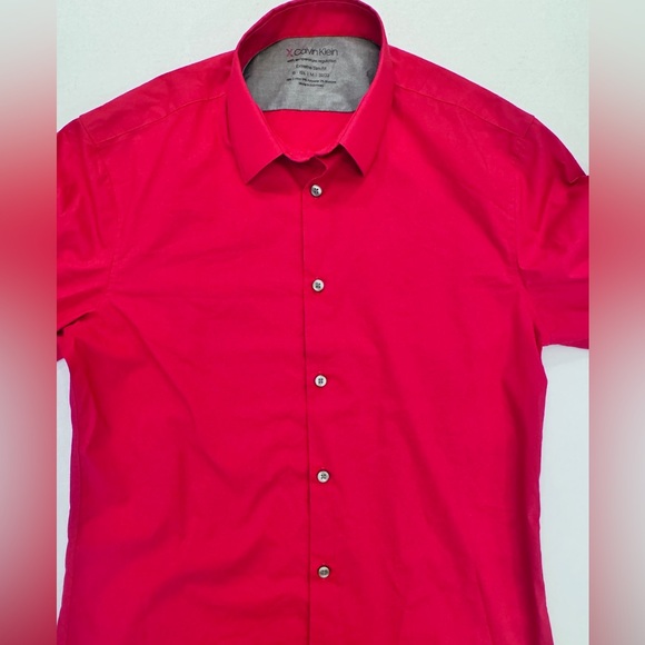 Calvin Klein Mens Bright Red Extreme SlimFit Dress Shirt, Size M 15-15.5 32/33 - Picture 1 of 7
